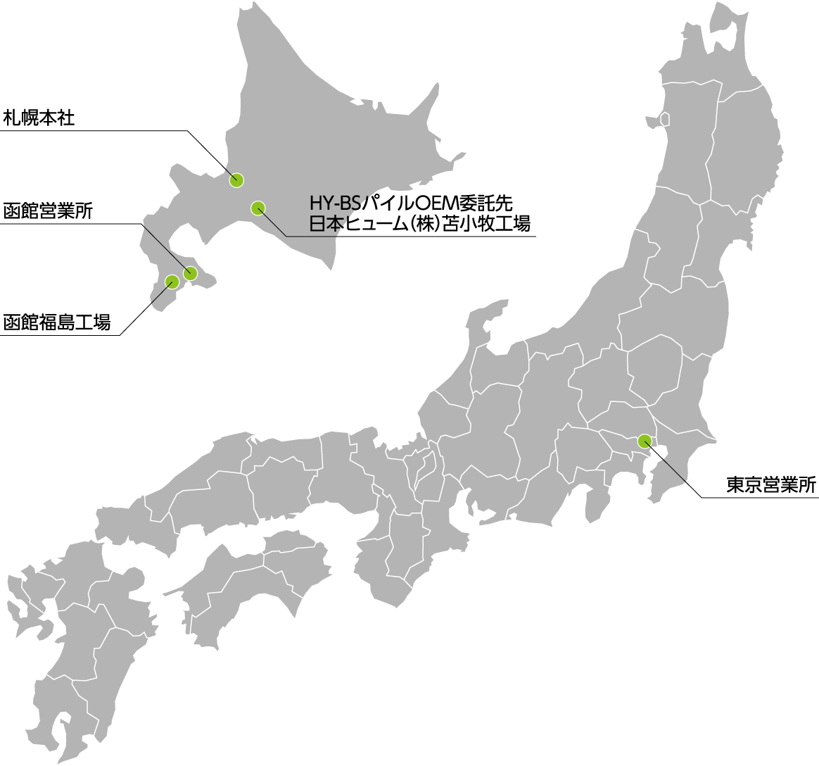 北雄産業各拠点所在地マップ